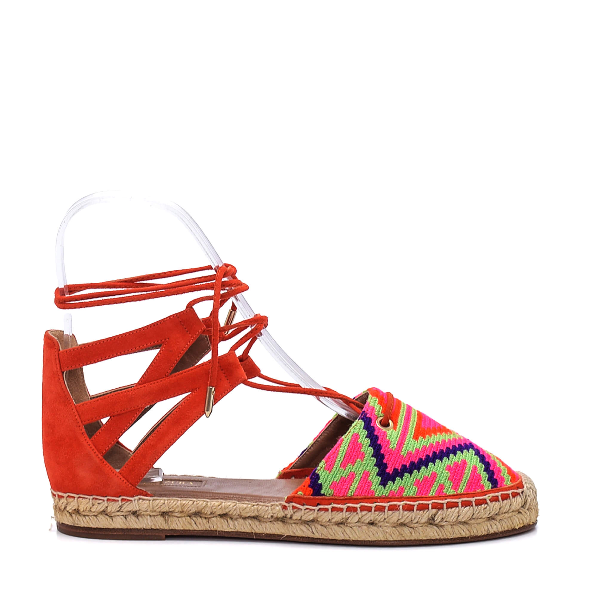 Aquazzura - Multicolor Knitting & Orange Suede Ethnic Sandals Espadrilles